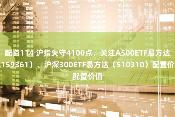 配资114 沪指失守4100点，关注A500ETF易方达（159361）、沪深300ETF易方达（510310）配置价值